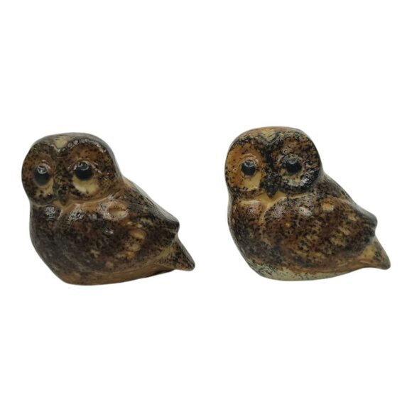 Napcoware Import Miniature Owls Vintage 60s Ceramic Speckled Stoneware Figurine - Picture 1 of 15